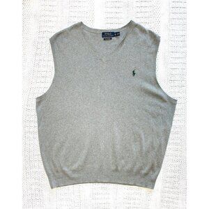 Polo Ralph Lauren 100% Pima Cotton Men Grey Vest V Neck Size XL Green Pony